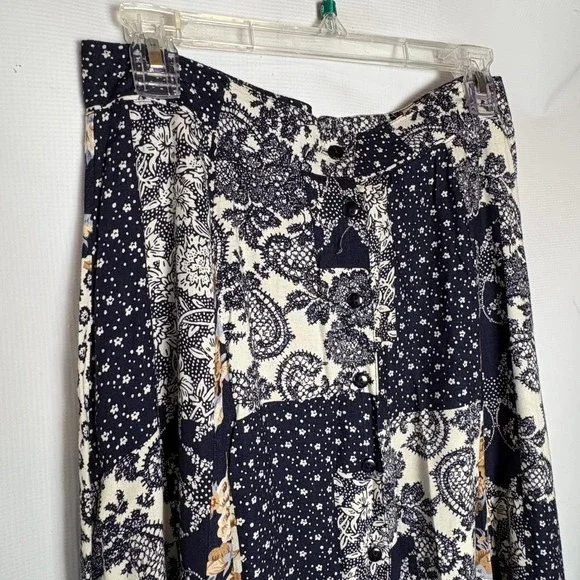 California Influence Vtg 90s Patchwork Paisley Maxi Skirt Button Front 12 Boho - Picture 2 of 9